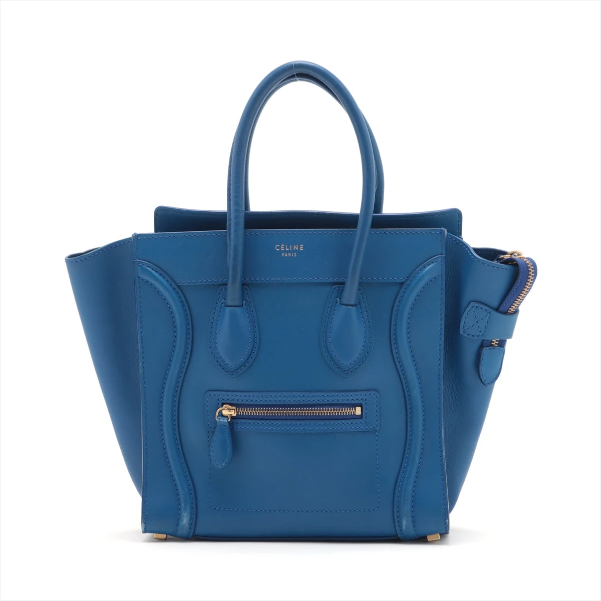セリーヌトートバッグラゲージマイクロショッパーレザーブルー