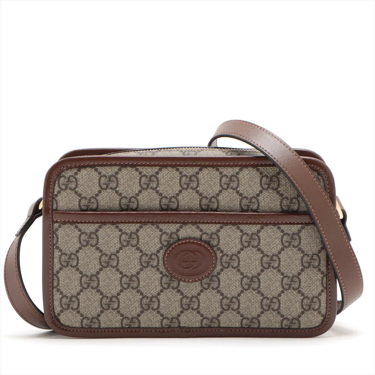 グッチ ハンドバッグ レザー×PVC GG柄 インターロッキングG ブラウン グッチ ハンドバッグ レザー×PVC GG柄 インターロッキングG