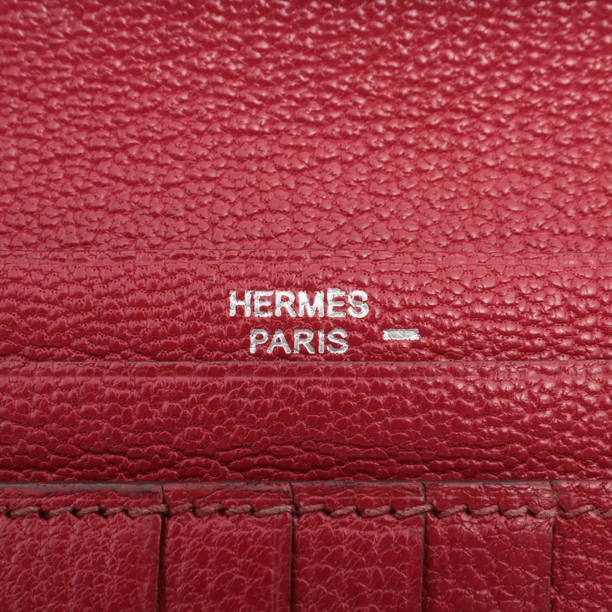 エルメス ベアンコンパクト リザード 財布 レッド シルバー金具