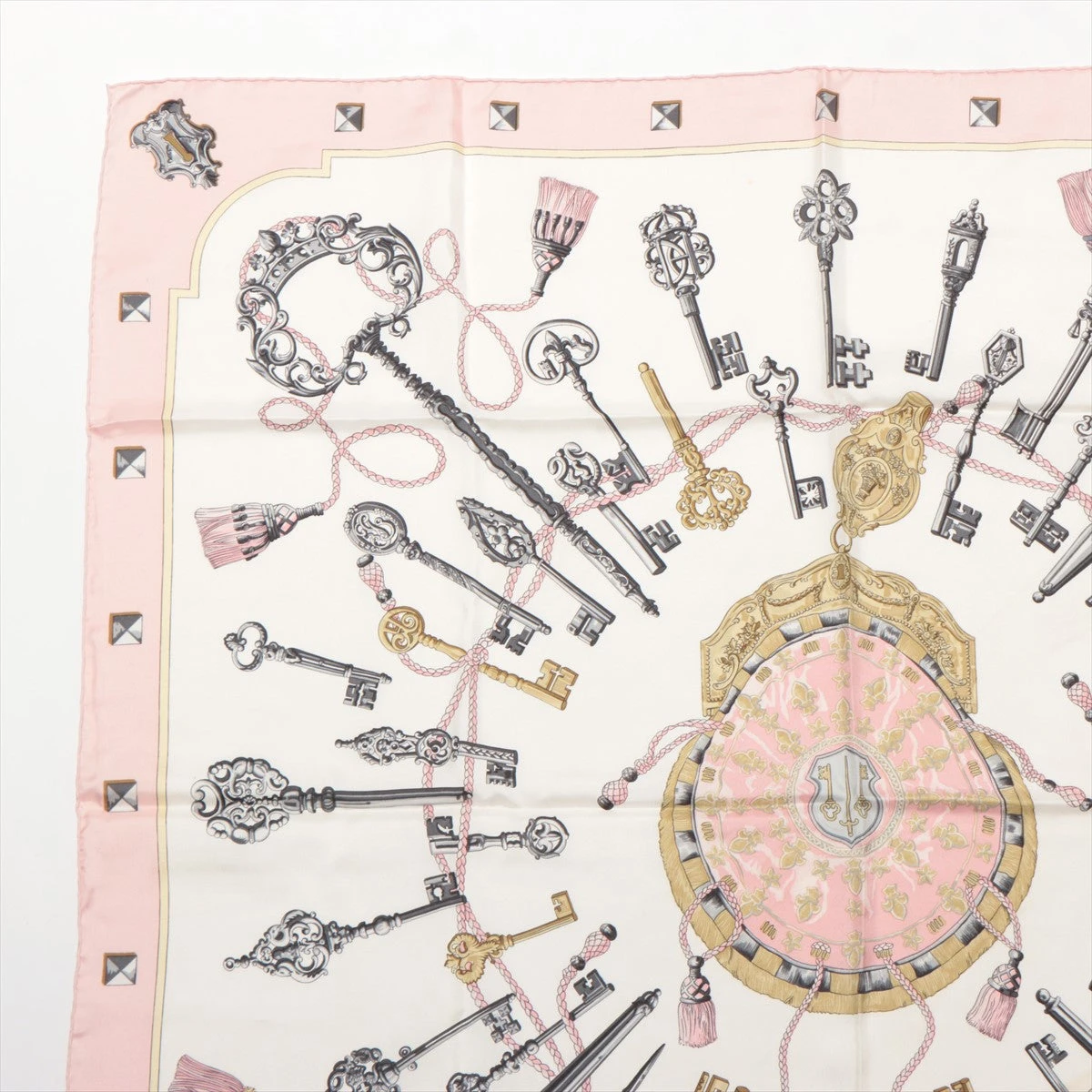 エルメス カレ90 LES CLES 鍵 スカーフ シルク ピンク A3045876｜中古
