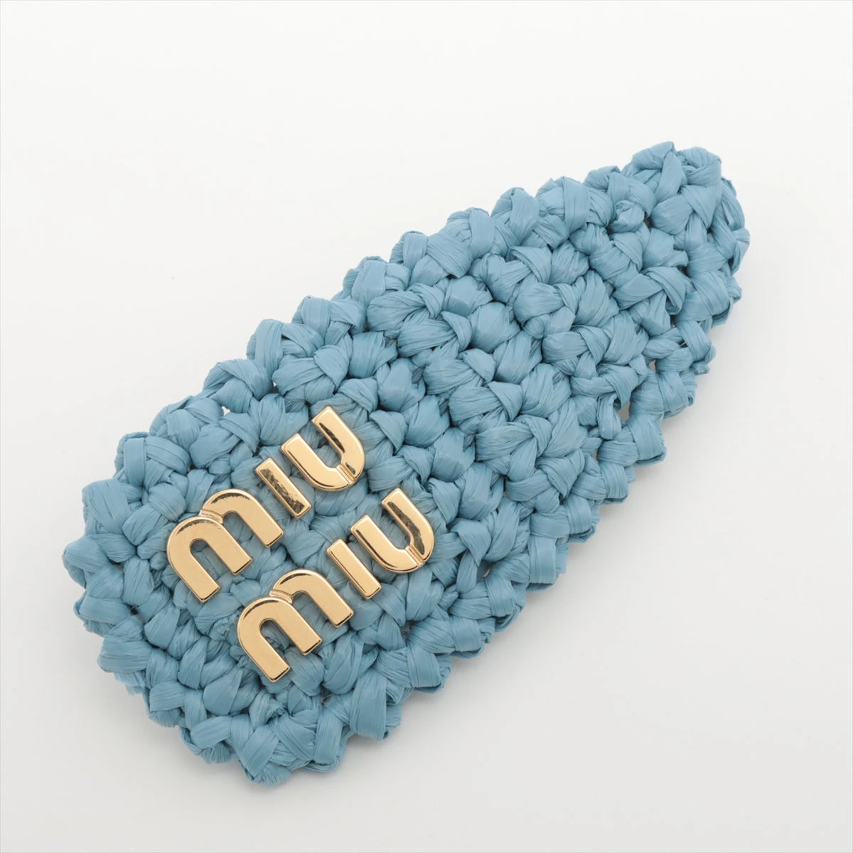 ミュウミュウ 5IF092 ロゴ バレッタ レーヨン ブルー×ゴールド  