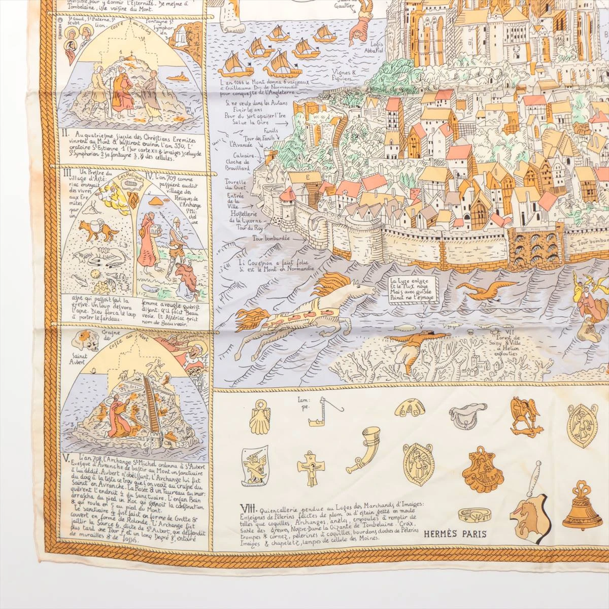 HERMES カレ90 MONT SAINCT MICHEL モンサンミッシェル スカー エルメス カレ90 MONT SAINCT MICHEL モンサンミッシェル