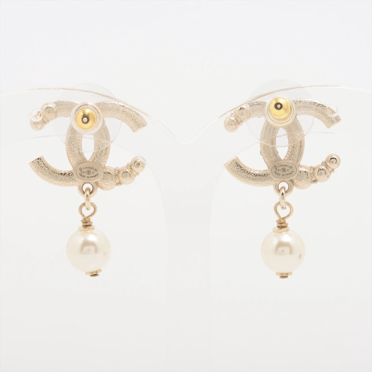 CHANEL CCロゴ パールチャーム ピアス c21 v シャネル ココマーク C21C ピアス(両耳用) GP×ラインストーン×フェイク