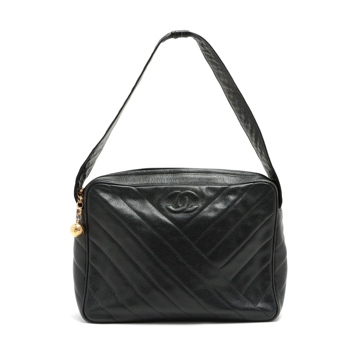 シャネル バイアスステッチ キャビアスキン ショルダーバッグ ココ  