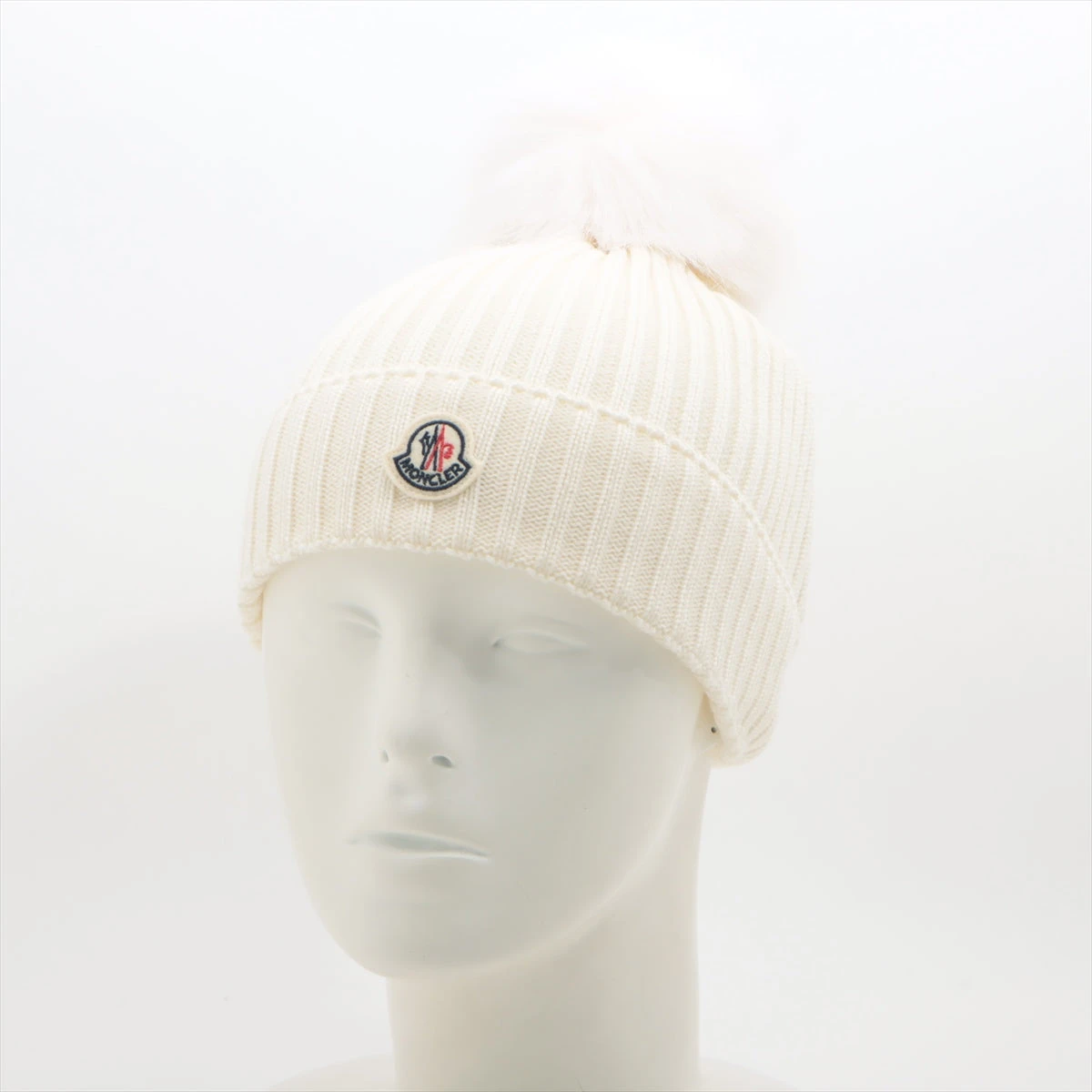 モンクレール ウールニットキャップ ブルー/ホワイト/ブラック MONCLER (モンクレール) ウール ワッペン ニットキャップ