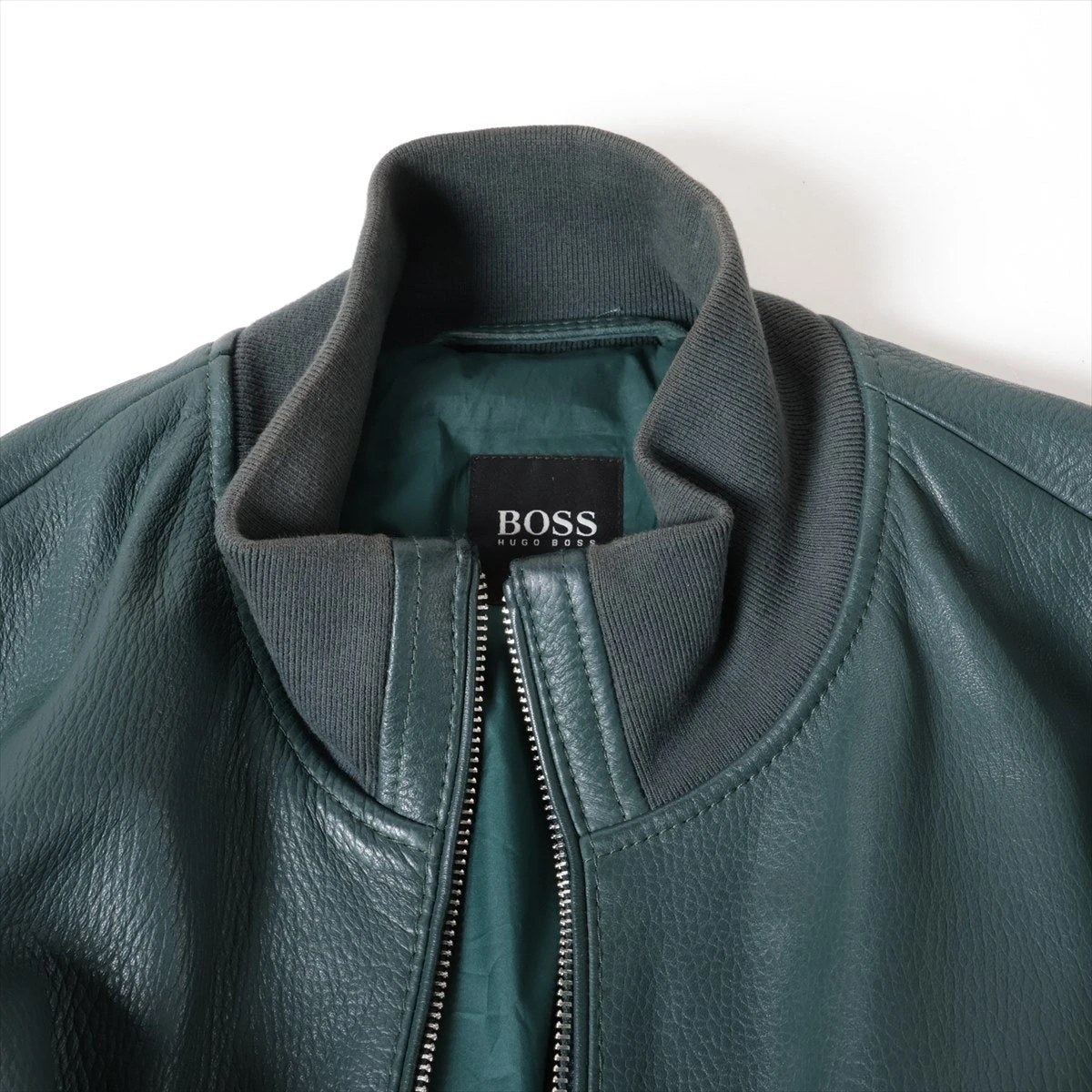 Hugo Boss 美品　ダークグリーン　オリーブ　カーキ　レザー ジャケット Hugo Boss 美品 ダークグリーン オリーブ カーキ レザー ジャケット