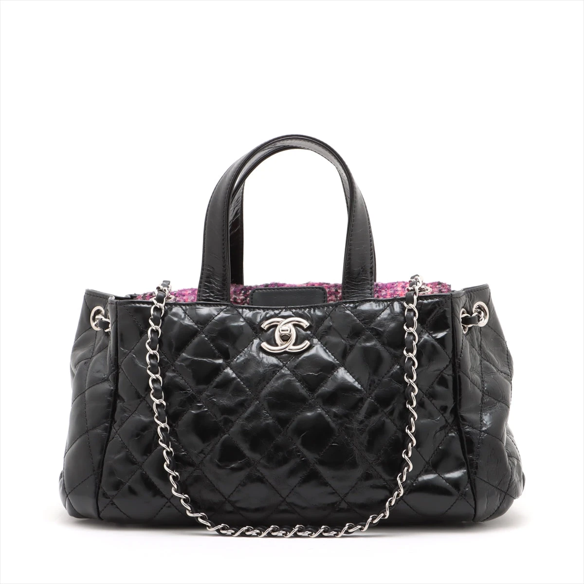 シャネル 2way チェーンバッグ ポートベロー ツイード がま口 黒 シルバー CHANEL】シャネル『ポートベロー 2WAYチェーントートバッグ