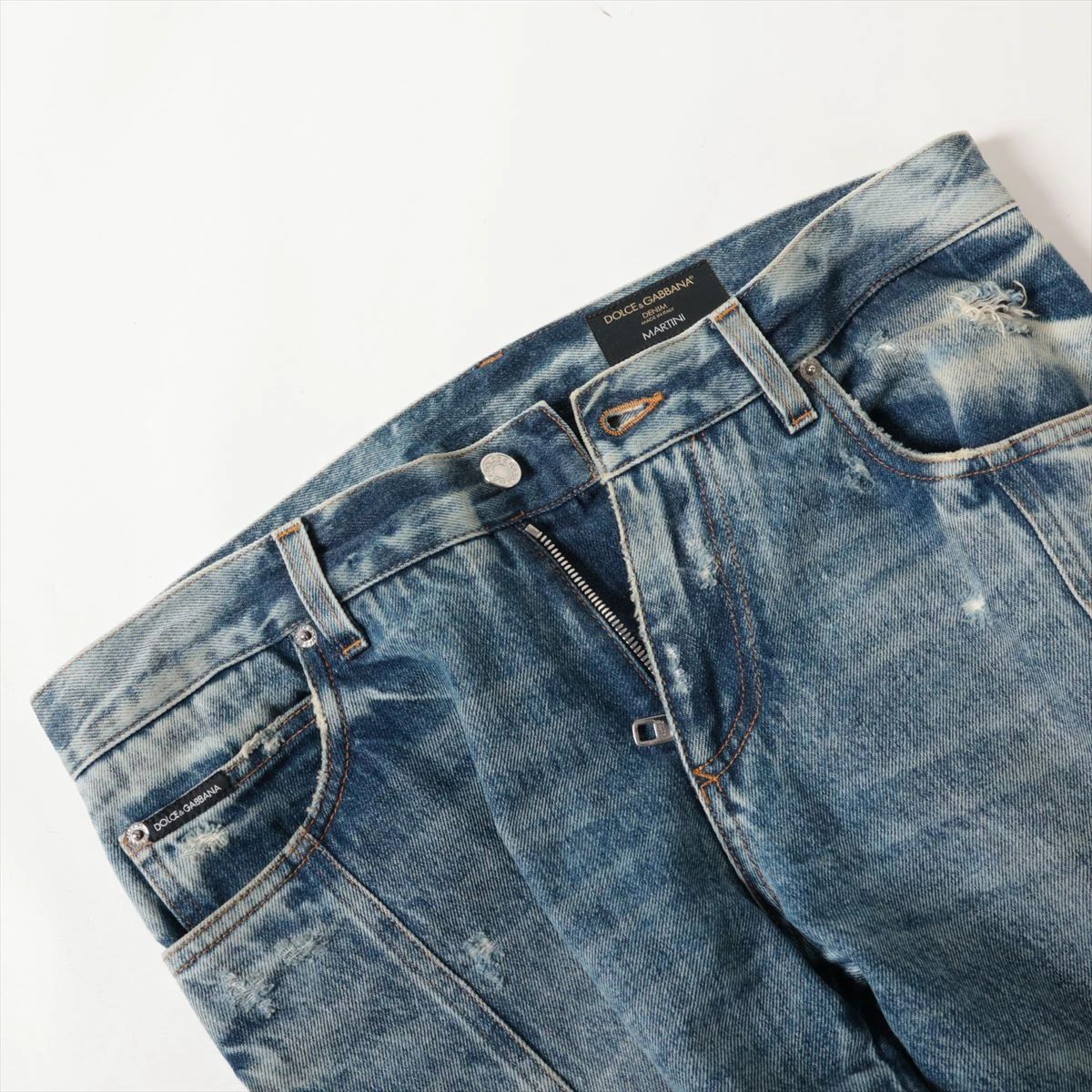 希少DOLCE & GABBANAダメージ加工 デニムパンツインナーデザイン48 ドルチェ&ガッバーナ コットン デニムパンツ 48 メンズ ブルー