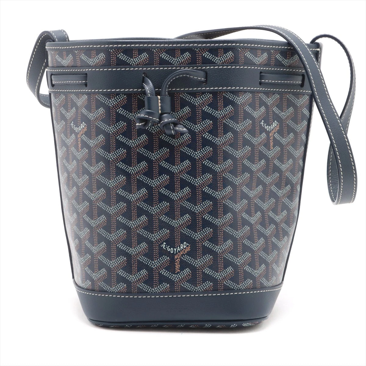 ゴヤール プティフロ PVC×レザー ショルダーバッグ ネイビー YZ064035  