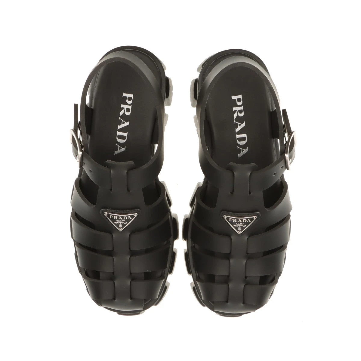36 PRADA モノリス ラバーサンダル ブラック トライアングルロゴ 黒 プラダ モノリス レザー×ラバー サンダル EU36 レディース ブラック