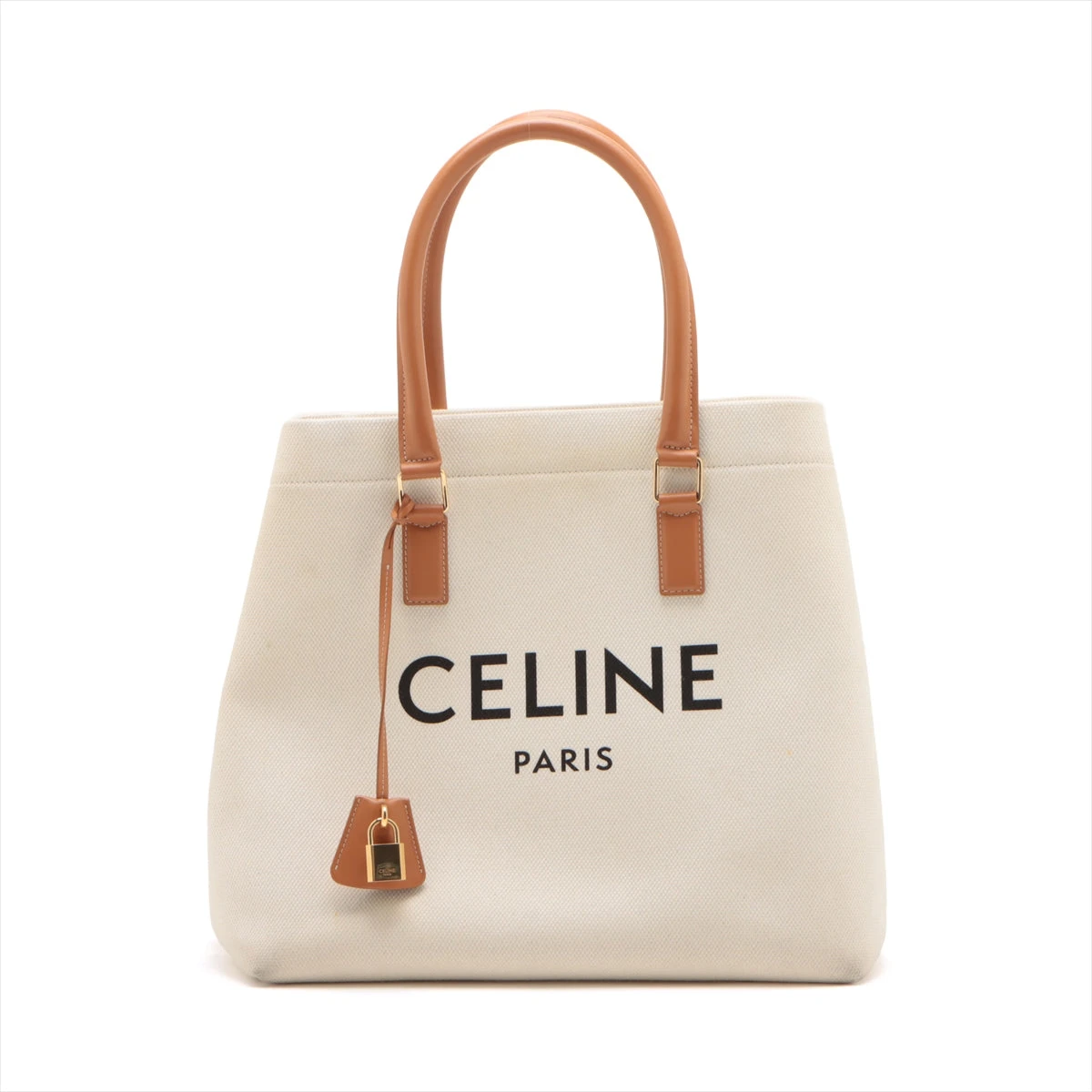 CELINE ベージュ トートバッグ キャンバス レザー