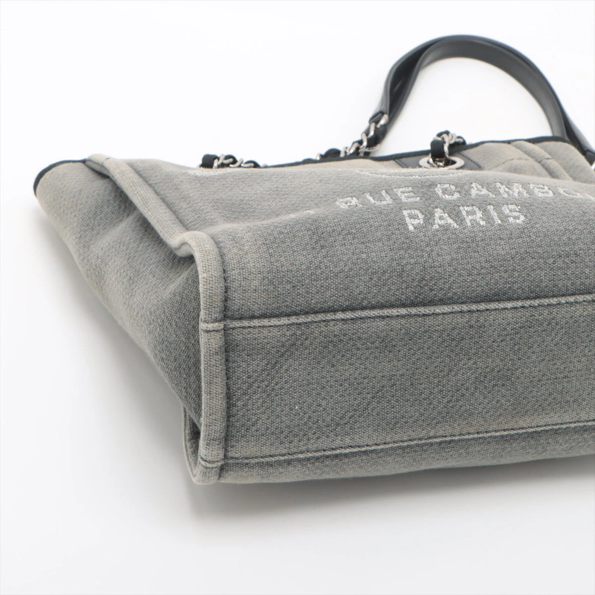 シャネル ドーヴィルPM キャンバス チェーントートバッグ グレー