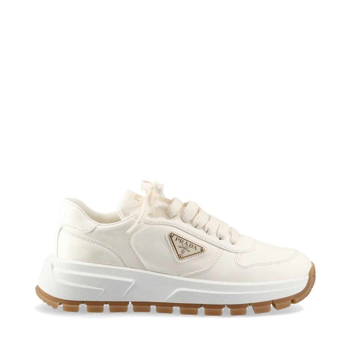 美品　PRADA 厚底レザースニーカー　トライアングル　37 プラダ トライアングルロゴ レザー スニーカー 7.5 メンズ