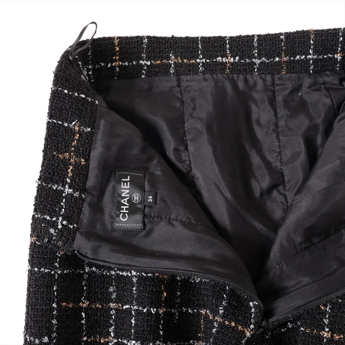 シャネル ココボタン ウール×ナイロン スカート 34 ブラック