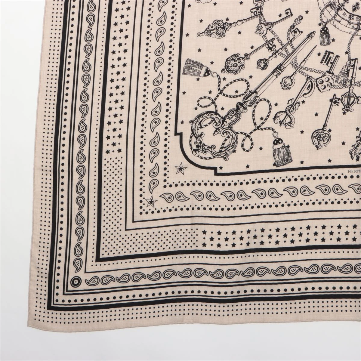 エルメス カレジェアン Les Cles Bandana 鍵 ストール カシミヤ×シルク