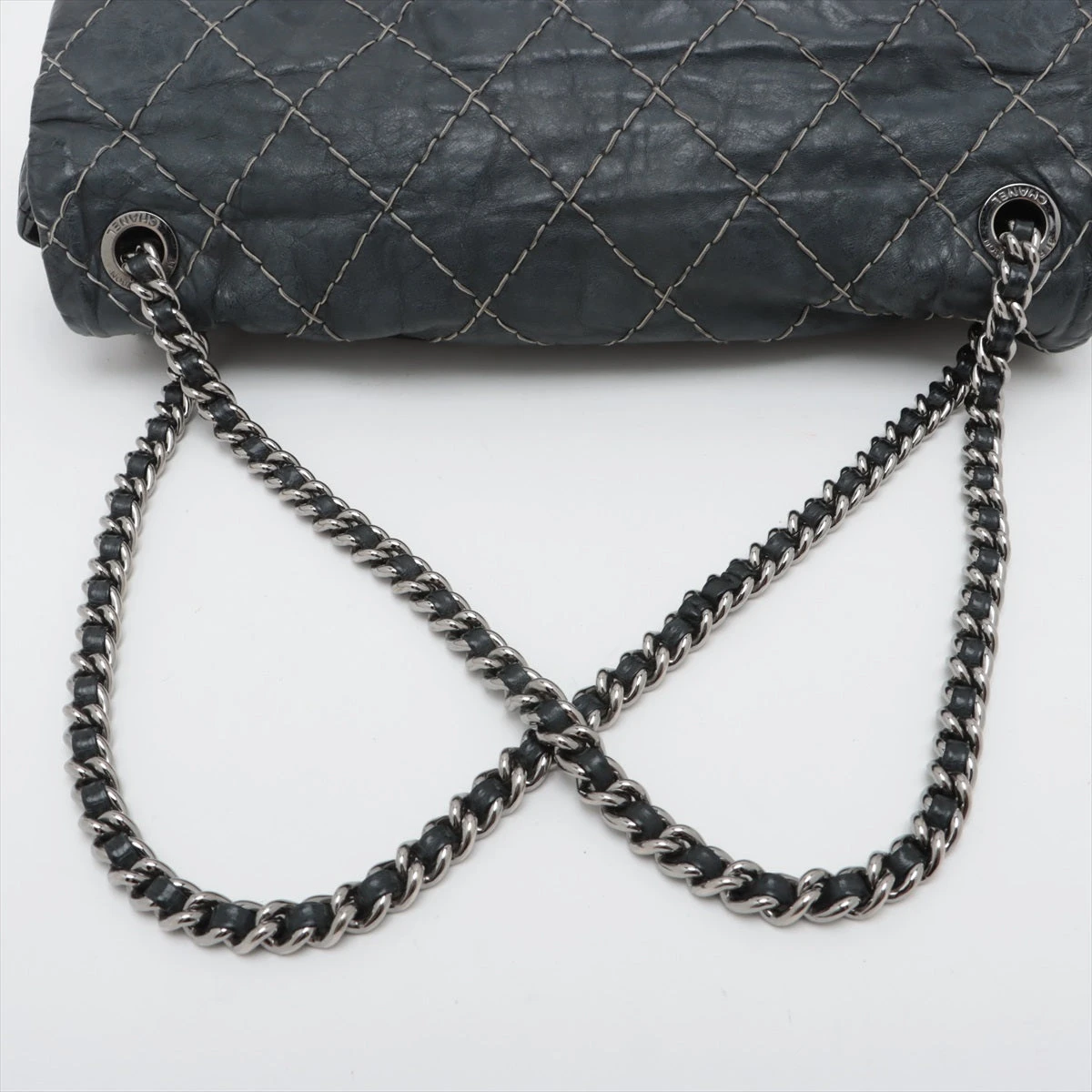 シャネル ワイルドステッチ レザー シングルフラップ ダブルチェーン