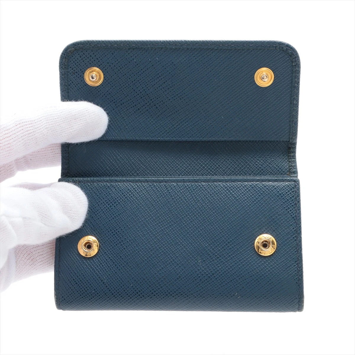 極希少✨付属品完備✨プラダ ロボット サフィアーノレザー ケース ロゴ 青 プラダ サフィアーノ レザー キーケース ブルー A3056180｜中古