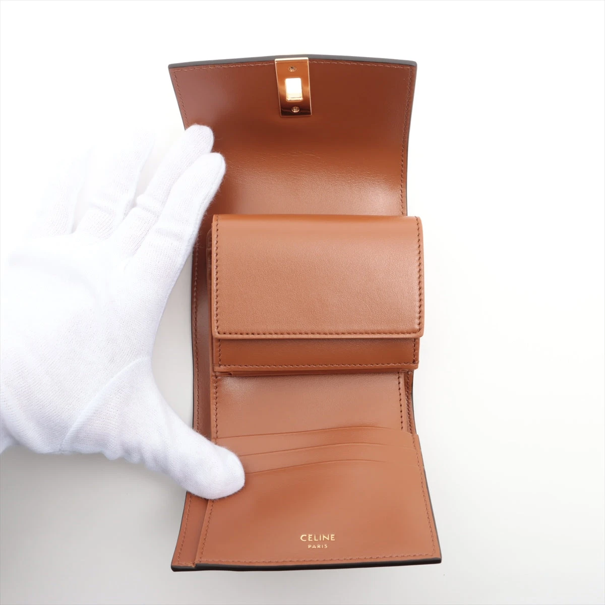 セリーヌ スモールトリフォールドウォレット16 レザー 財布 ブラウン
