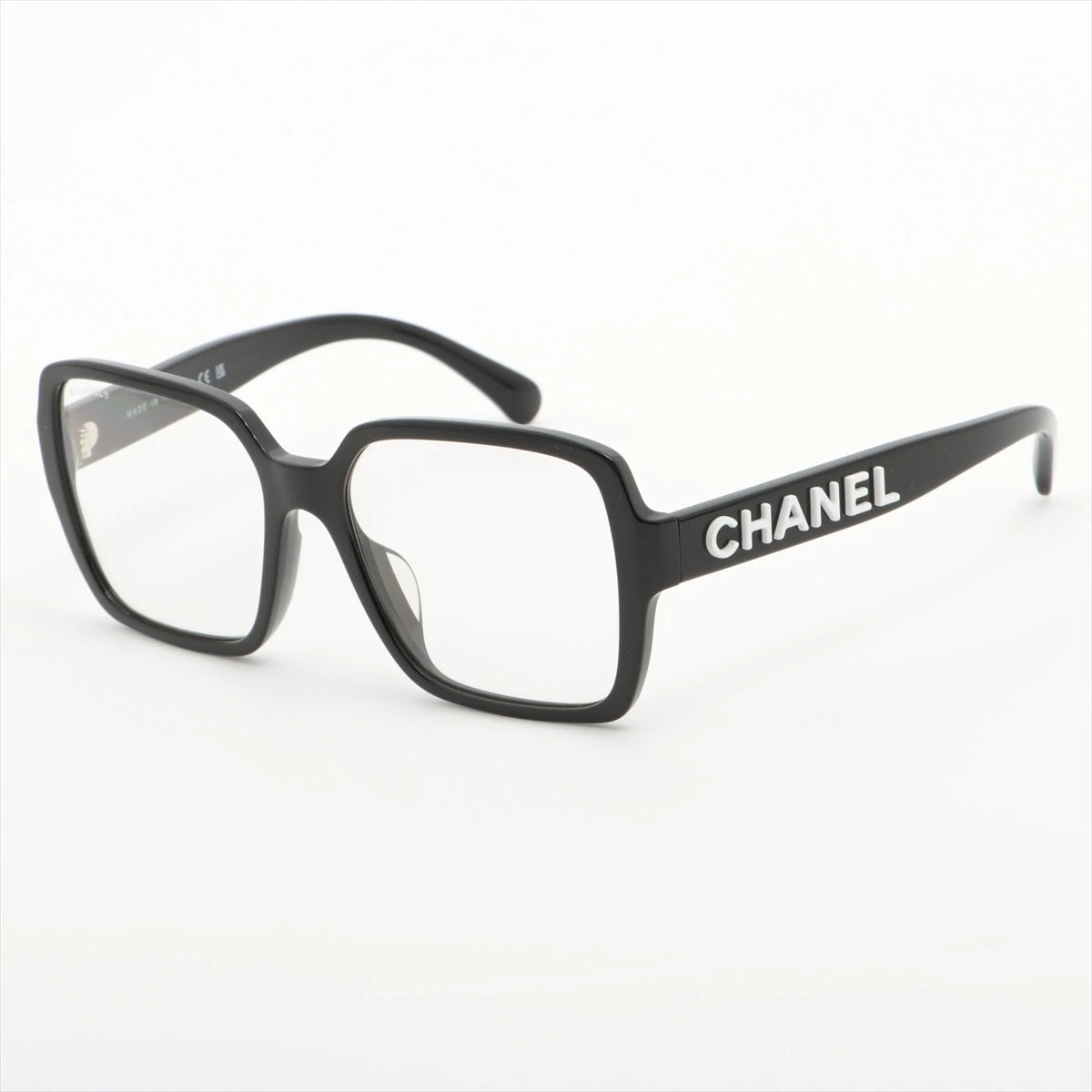 シャネルブラックメガネフレーム ロゴ付き CHANEL 眼鏡用フレーム 新作シャネルロゴ入りココマーク付