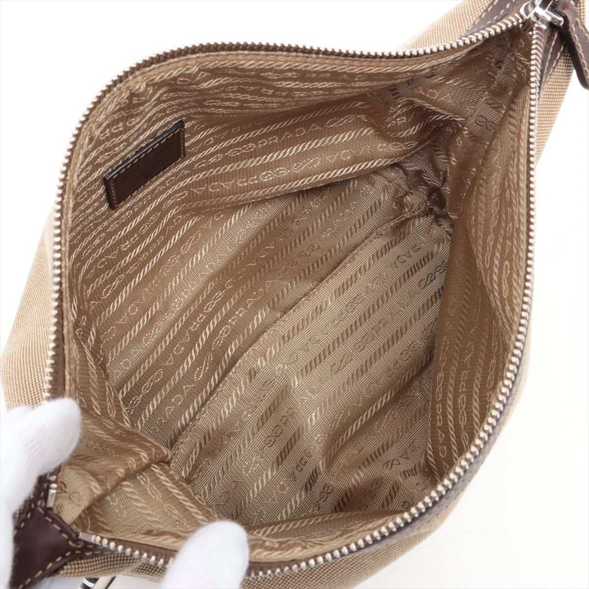 PRADA ベージュキャンバスポーチ プラダ カナパ キャンバス ポーチ ベージュ A3060559｜中古