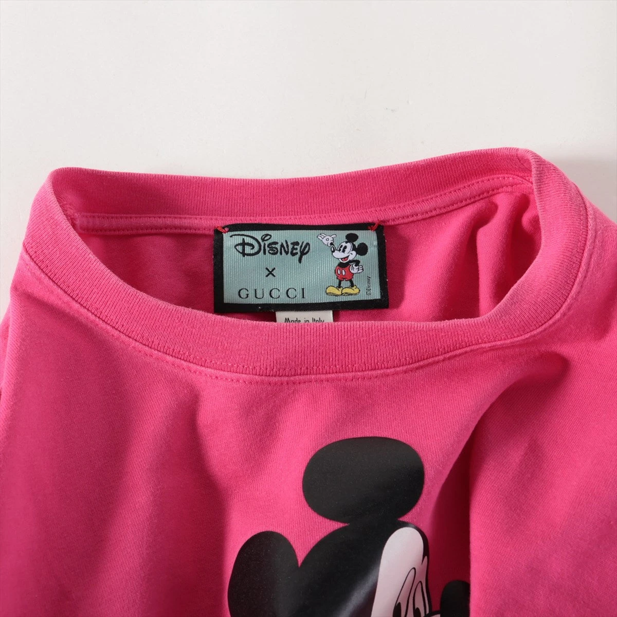 ディズニー　Tシャツ　ピンク　ピグメント　ミッキー　リンクアット　刺繍 DISNEY/ディズニー】天竺チェーン・さがら刺繍半袖クルーネック