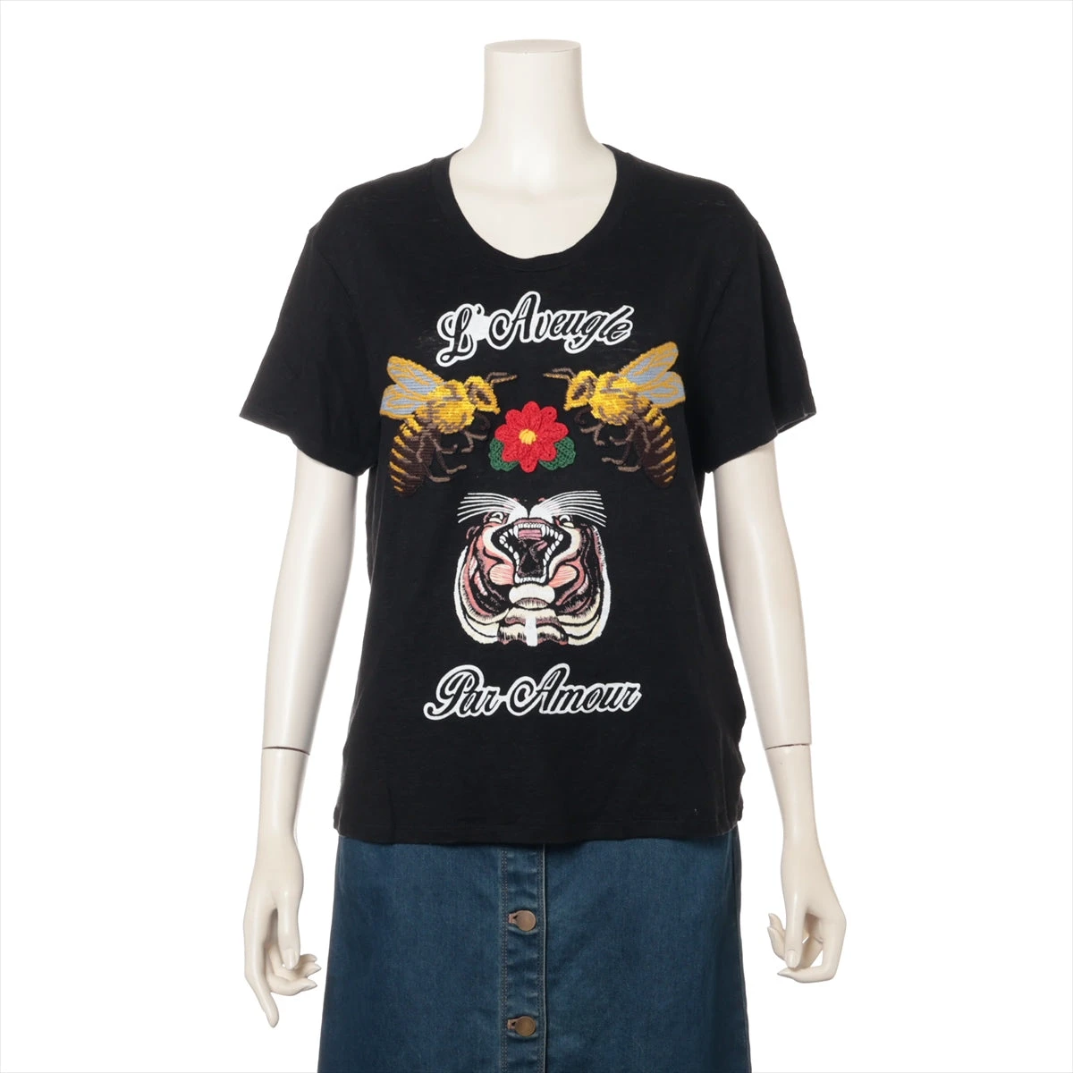 グッチ ロゴ入りの特大ブラックコットンTシャツ グッチ x ザ・ノースフェイス☆ダブルロゴ猫のTシャツ (GUCCI/T