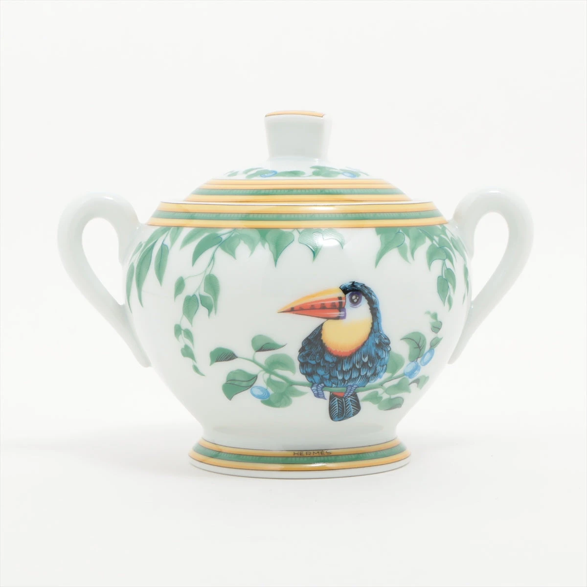 エルメス トゥカン ポット 陶器 グリーン×イエロー シュガーポット