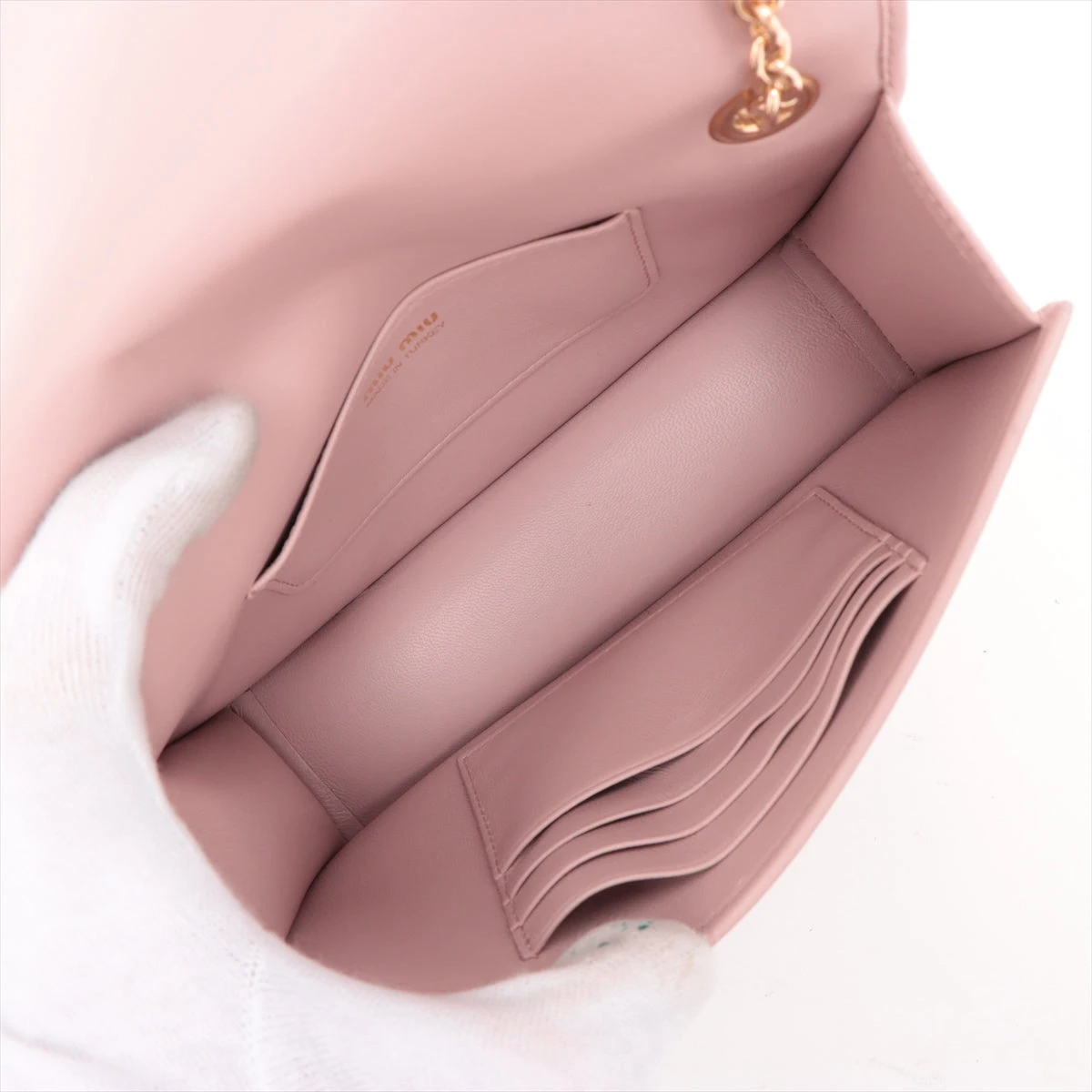 ミュウミュウ マテラッセ レザー チェーンショルダーバッグ ピンク