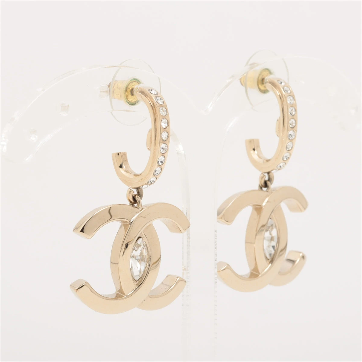 ココマーク A23B ピアス(両耳用) GP×ラインストーン シャンパンゴールド シャネル ココマーク GP×ラインストーン×フェイクパール ピアス