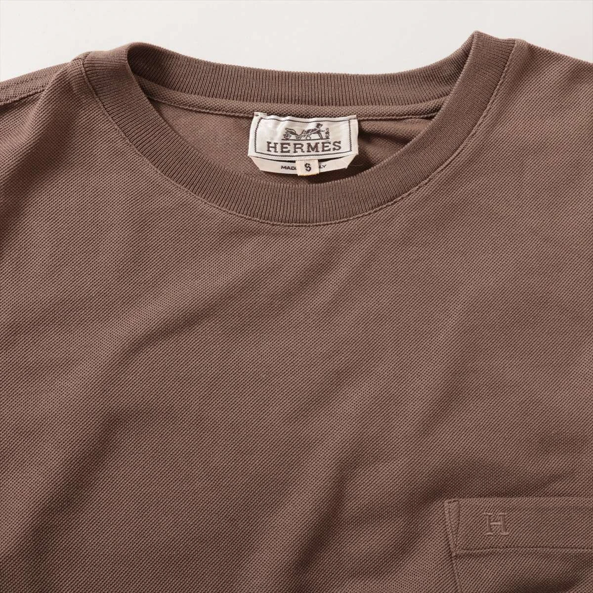 エルメス コットン Tシャツ S メンズ ブラウン H刺繍 品質タグ取れ欠け