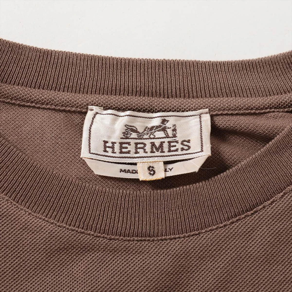 エルメス コットン Tシャツ S メンズ ブラウン H刺繍 品質タグ取れ欠け 