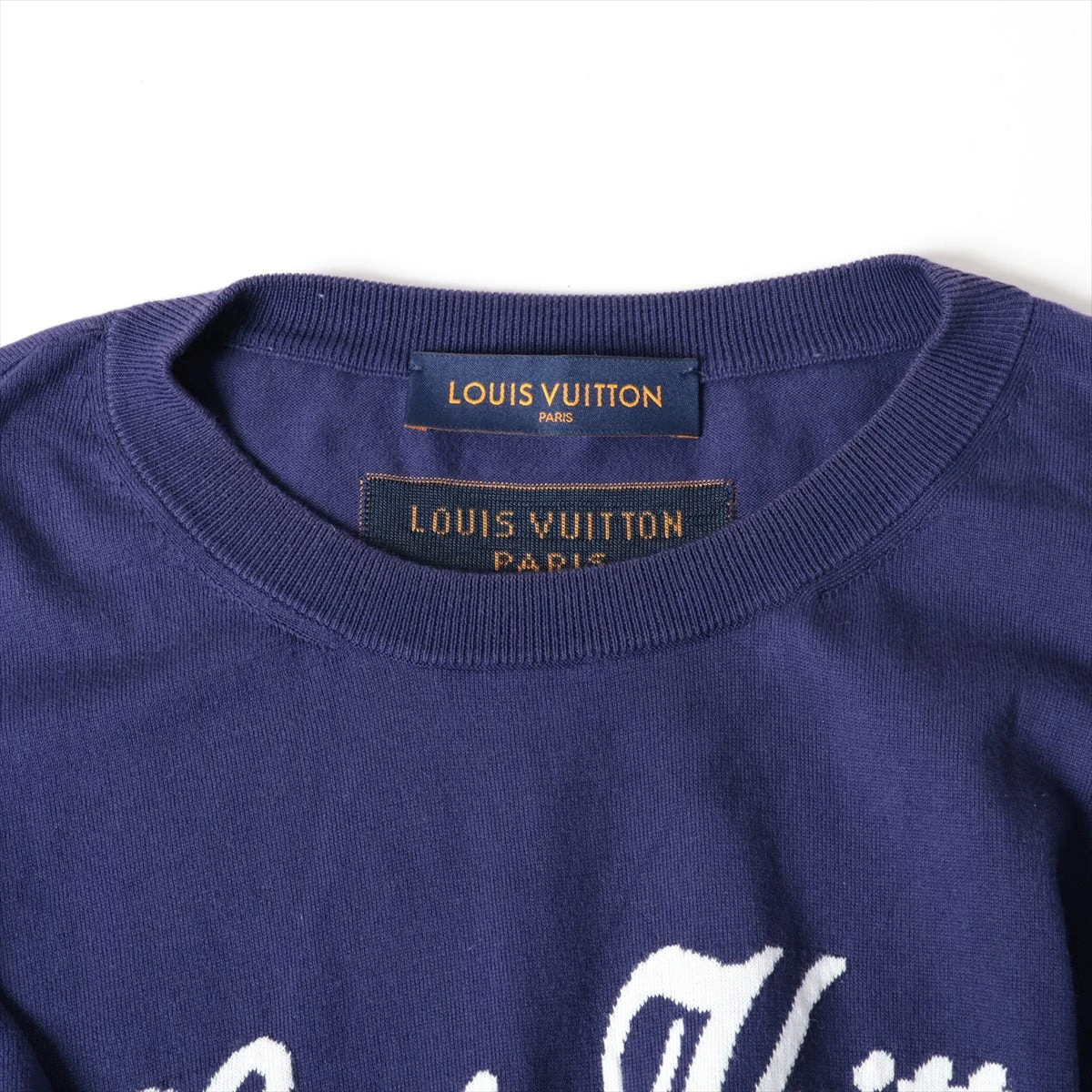 ヴィトン 22AW コットン Tシャツ XL メンズ ネイビー RM222M 毛羽立ち 