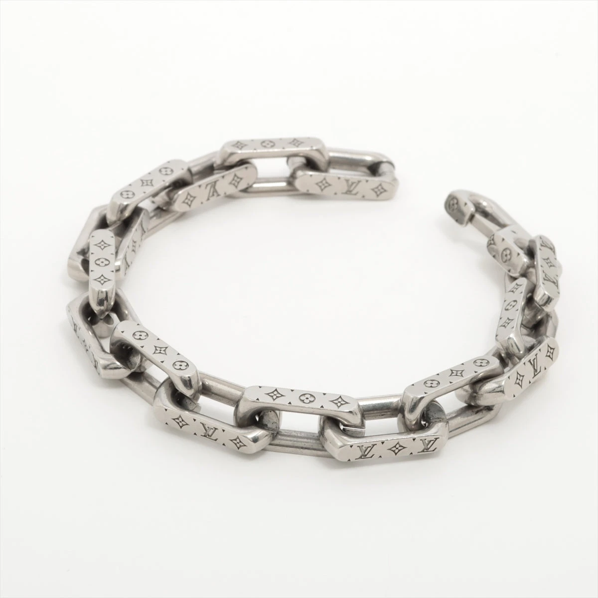 ルイヴィトン　シルバー レザー バングル　ブレスレット（中古品） ルイヴィトン レザー バングルブレスレット ブラスレ