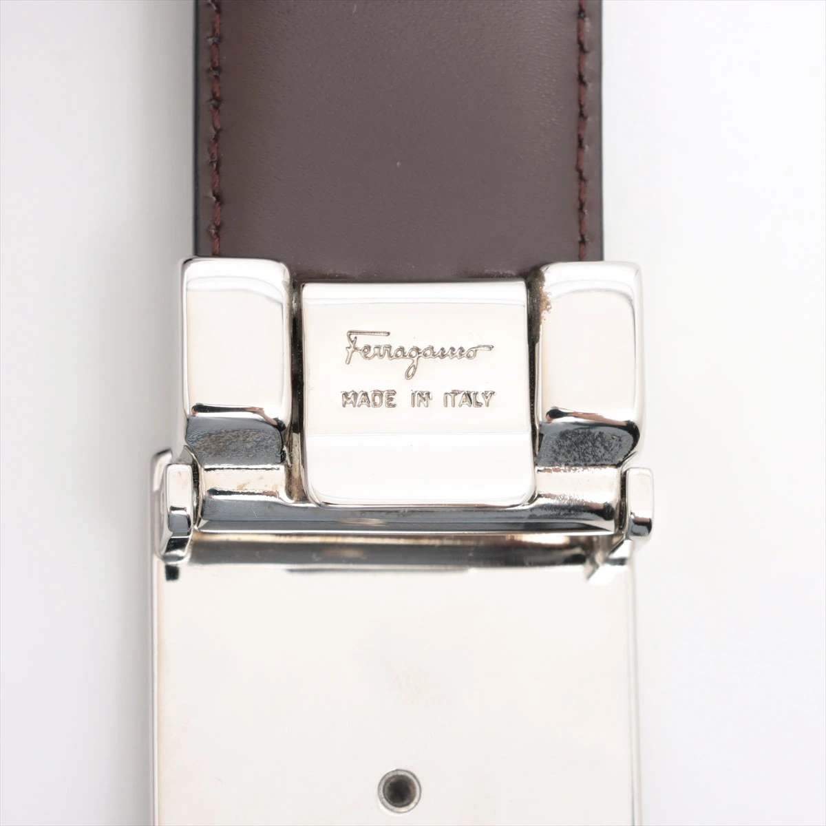 フェラガモ ベルト レザー×メタル ブラック×シルバー A3048457｜中古