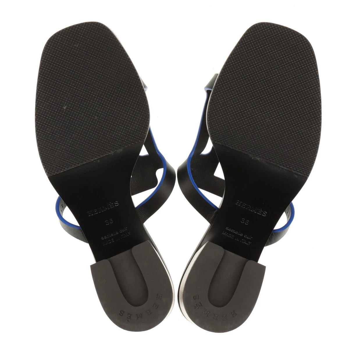 エルメス イジー レザー サンダル 36 レディース ブラック×ブルー