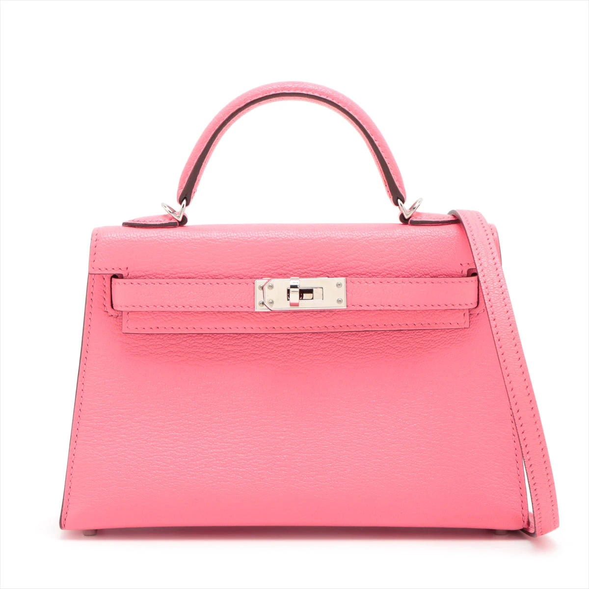 ミニケリー ゴールド金具 ショルダー ハンドバッグ ミニケリー ショルダータイプ ボックスカーフ ネイビー系