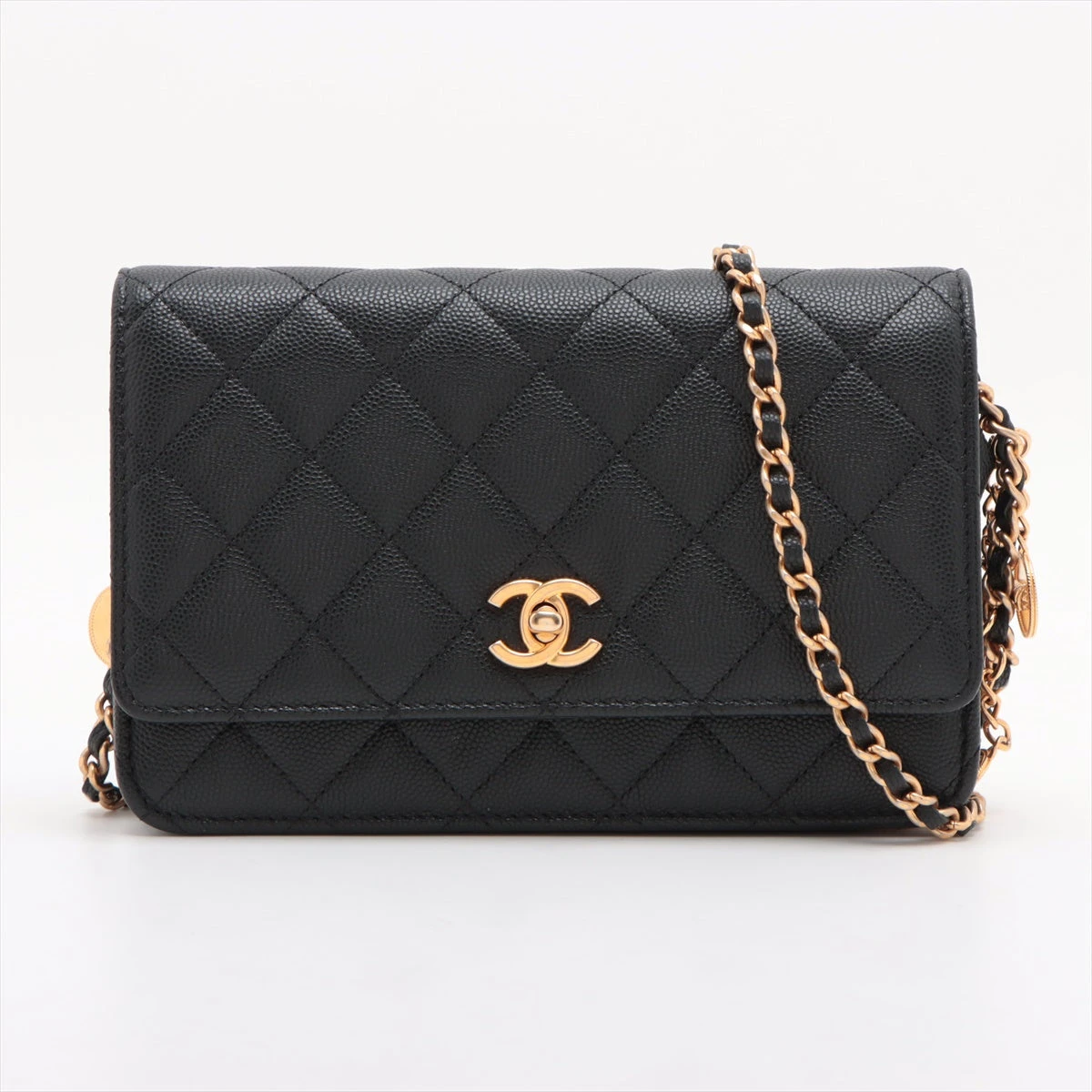 シャネル マトラッセ キャビアスキン チェーンウォレット ブラック