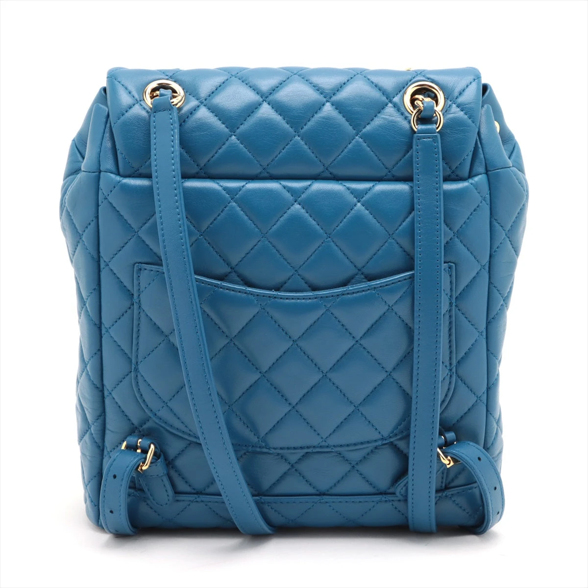シャネル マトラッセ ラムスキン チェーンリュック ブルー ゴールド