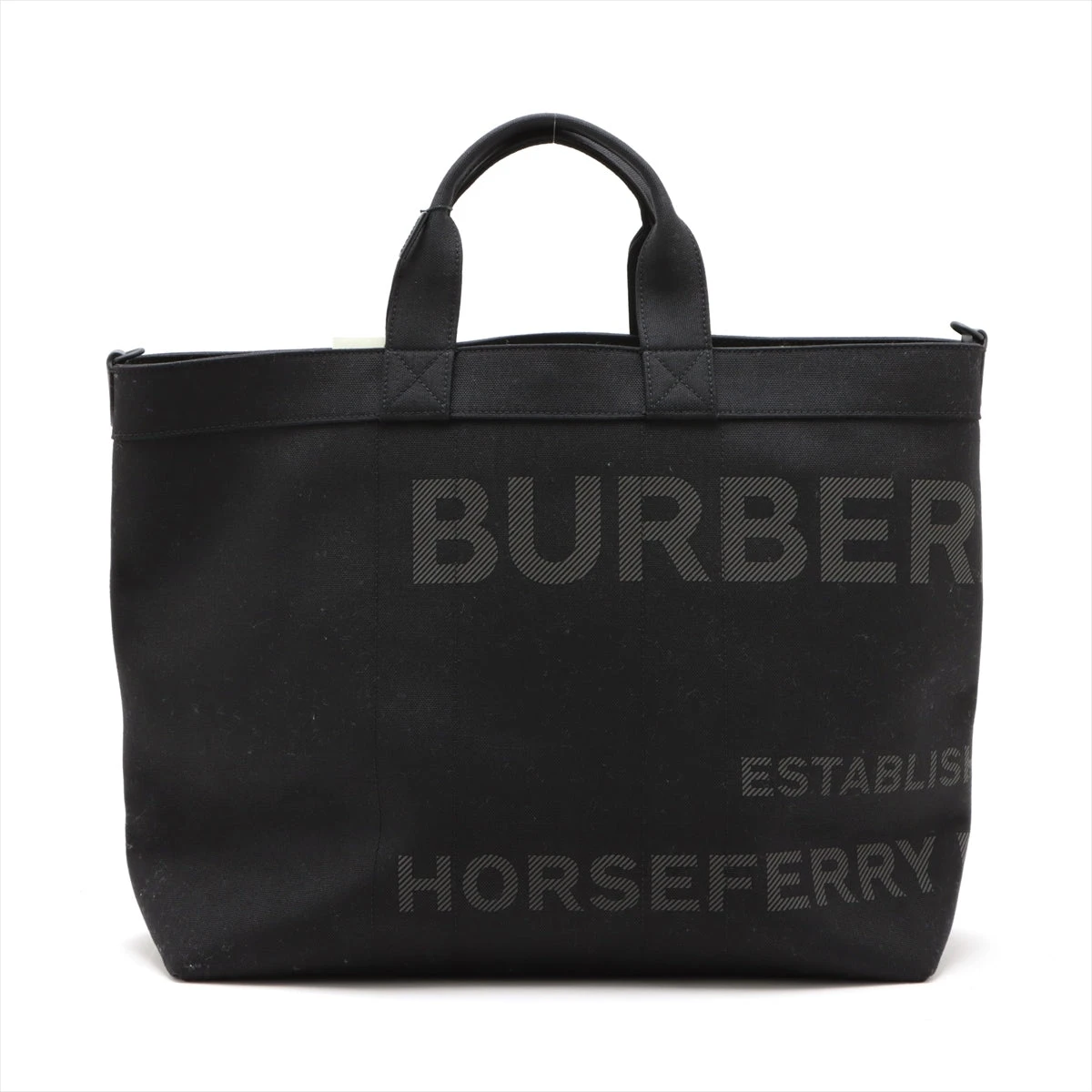 バーバリー キャンバス×レザー トートバッグ ブラック A3056590