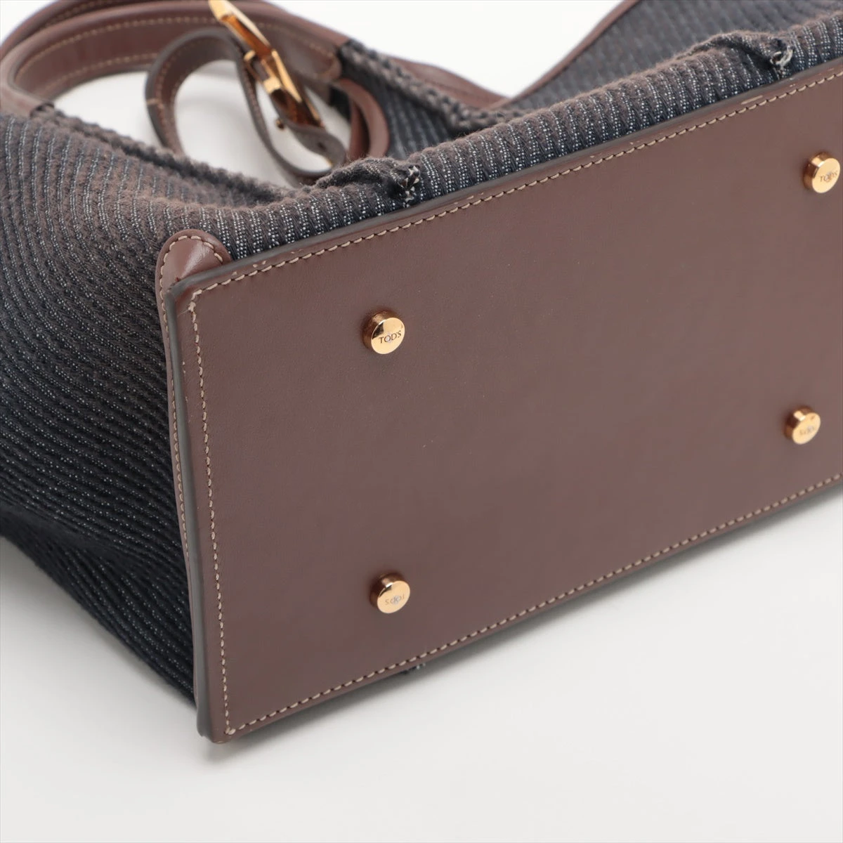 トッズ Tタイムレス デニム×レザー 2WAYハンドバッグ ブルー