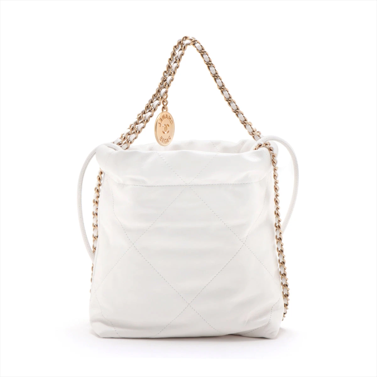 ホワイト カーフスキン ロゴ ゴールドチェーン ショルダーバッグ CHANEL - CHANEL シャネル シャネル22 チェーン 2WAY ショルダー