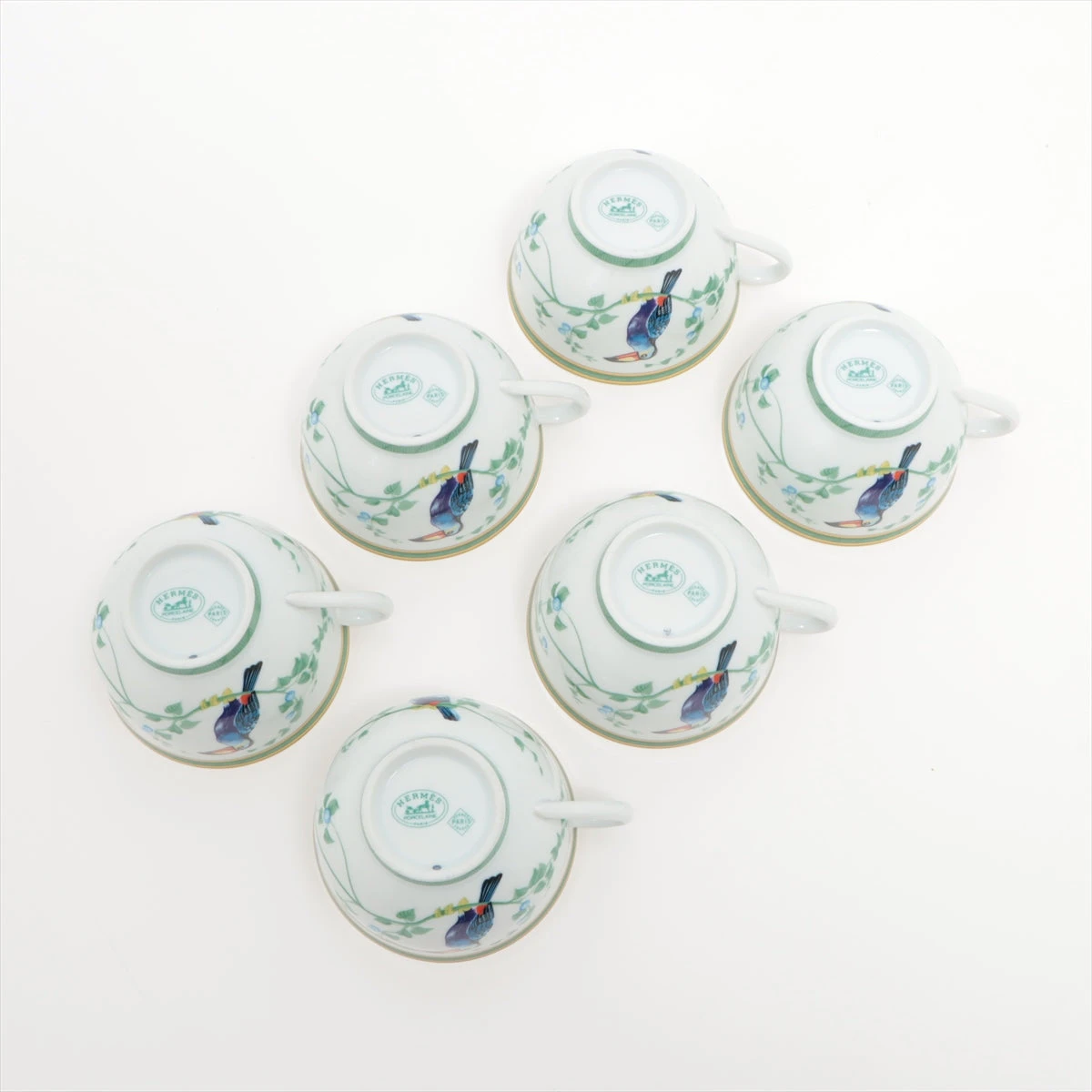 【極美品 送料込み】エルメス トゥカン 陶板画セット プラーク エルメス トゥカン ティーカップ 陶器 グリーン 6客セット A3039236