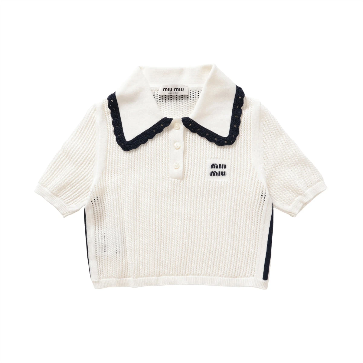 人気の春夏 ミュウミュウ 23AW ホワイト レディース 36 半袖ニット コットン トップス