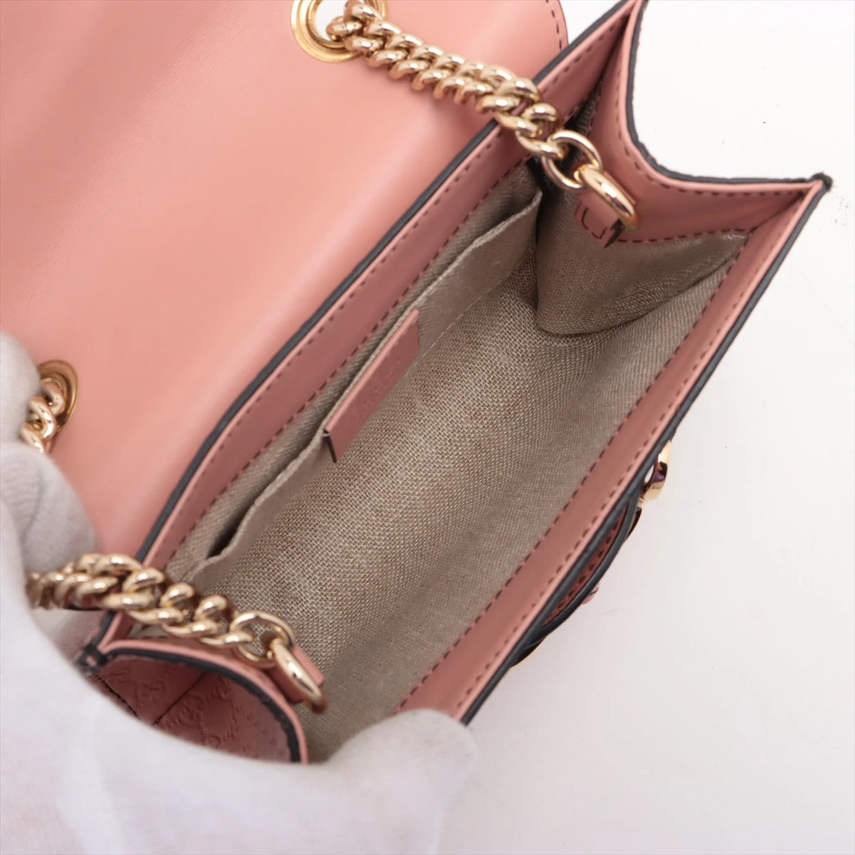 グッチ マイクログッチシマ レザー チェーンショルダーバッグ ピンク  