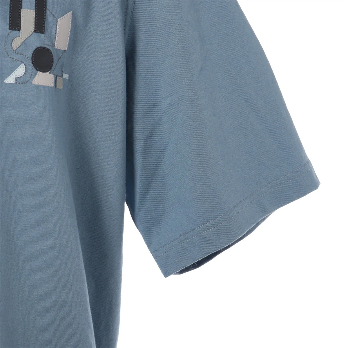 エルメス コットン Tシャツ L メンズ ブルー レザーパッチ