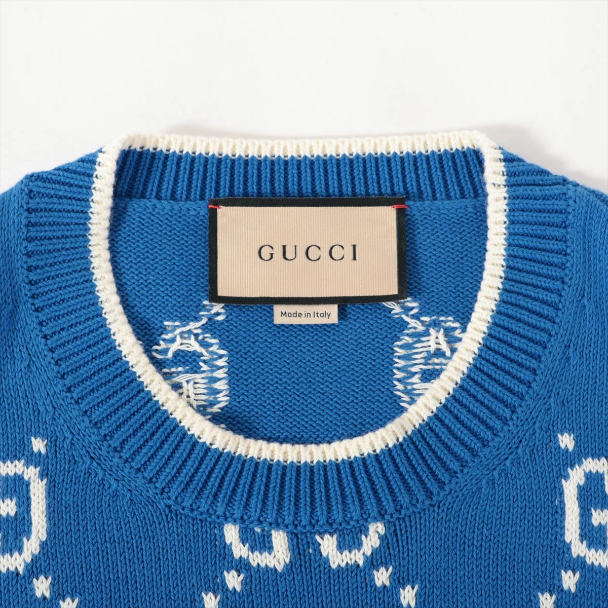 グッチ GG コットン ニット XL メンズ ブルー 694767 ヨレ有 A3074479