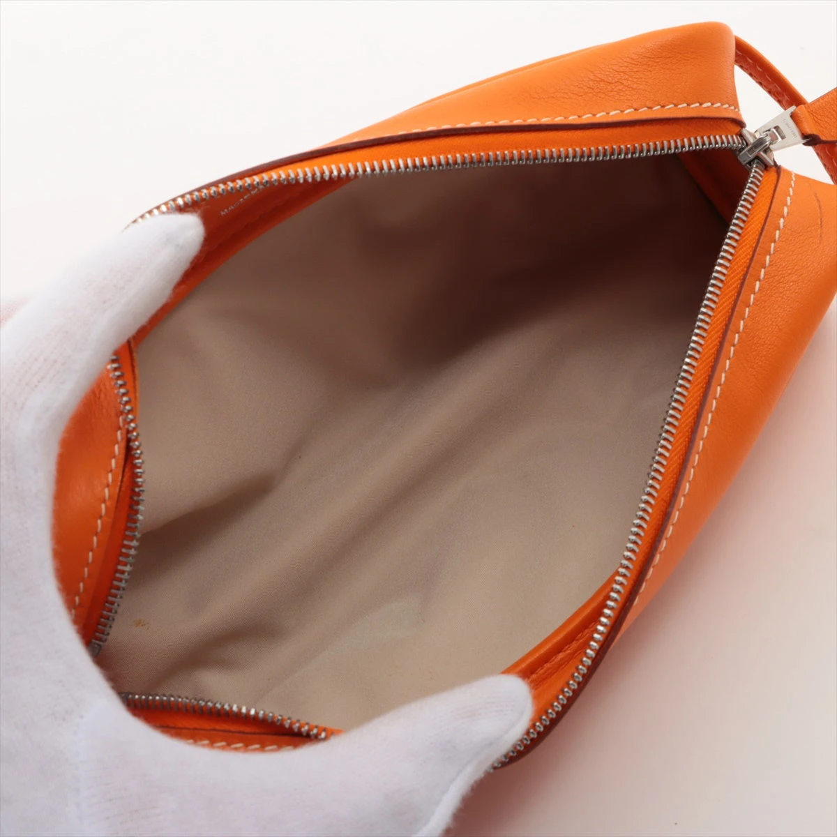 HERMES オレンジ レザー ペンケース エルメス ペンケース レザー ペンケース オレンジ シルバー金具