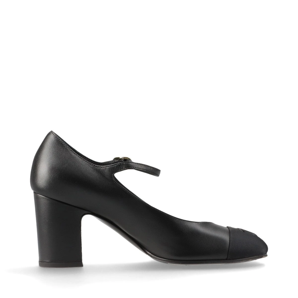 シャネル ココマーク レザー×ファブリック ストラップパンプス EU37