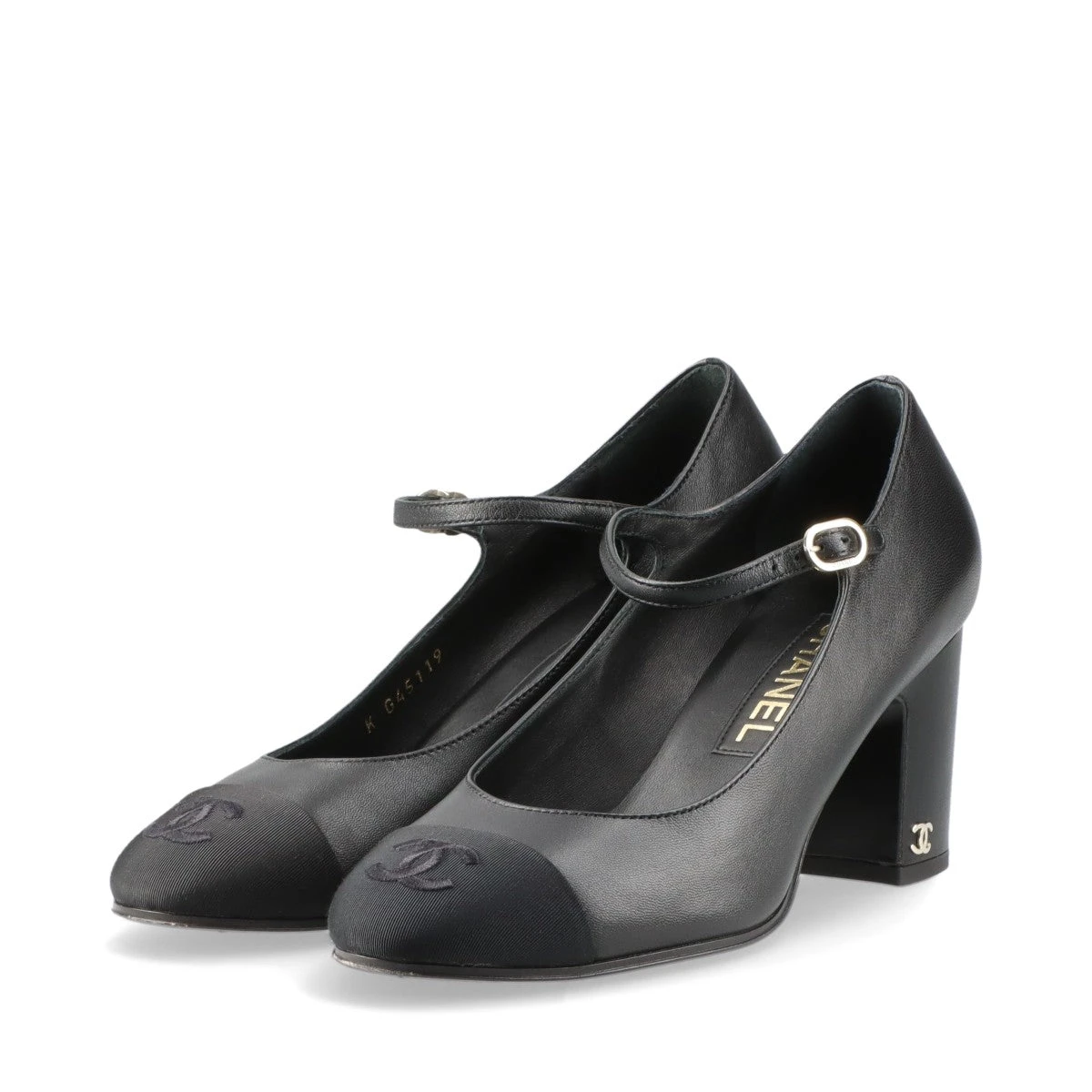 シャネル ココマーク レザー×ファブリック ストラップパンプス EU37