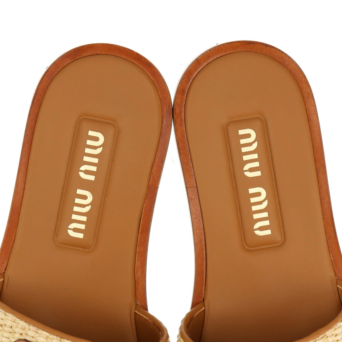 【完売必至】Miu Miu ラフィア レザーロゴサンダル ミュウミュウ ラフィア×レザー サンダル 36 1/2 レディース